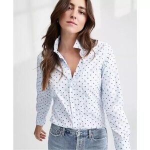 Frank & Eileen Barry Italian Signature Crinkle Button-Up Shirt Navy Hearts Sz M
